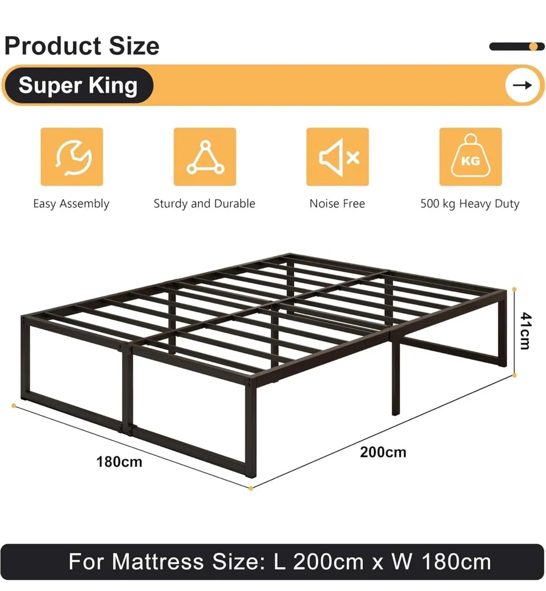 Super King Bed Frame 180x200 cm Metal Platform Bed - Image 1