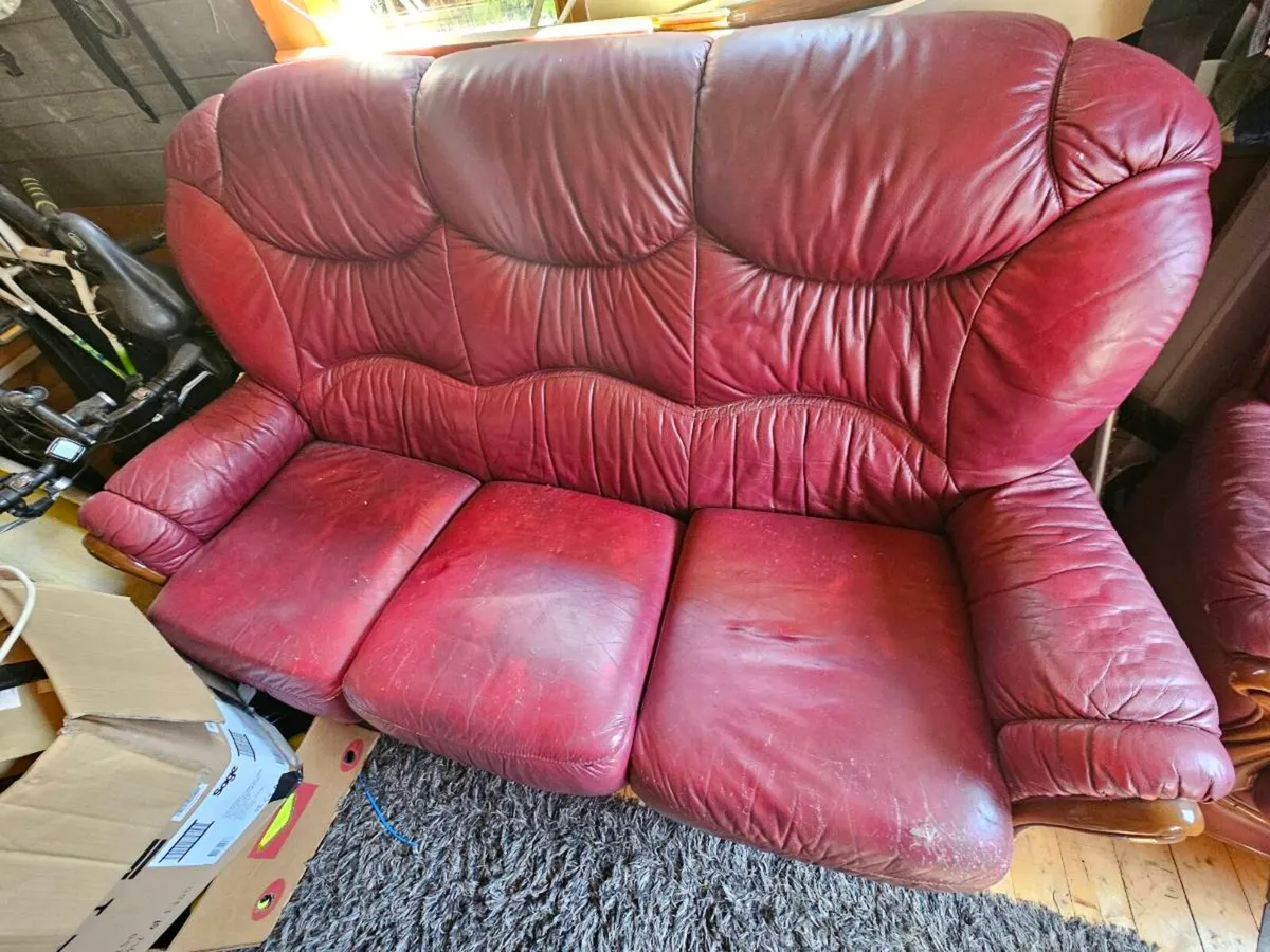 Leather couch with one chair - Image 2