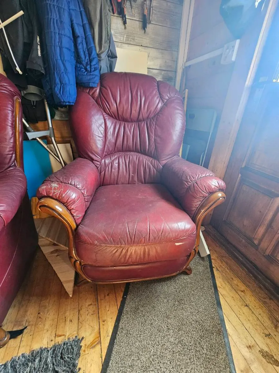 Leather couch with one chair - Image 3
