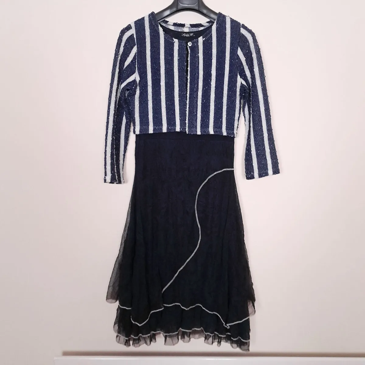Sophie B Navy Bolero Cardigan Mesh Midi Dress 12UK - Image 1