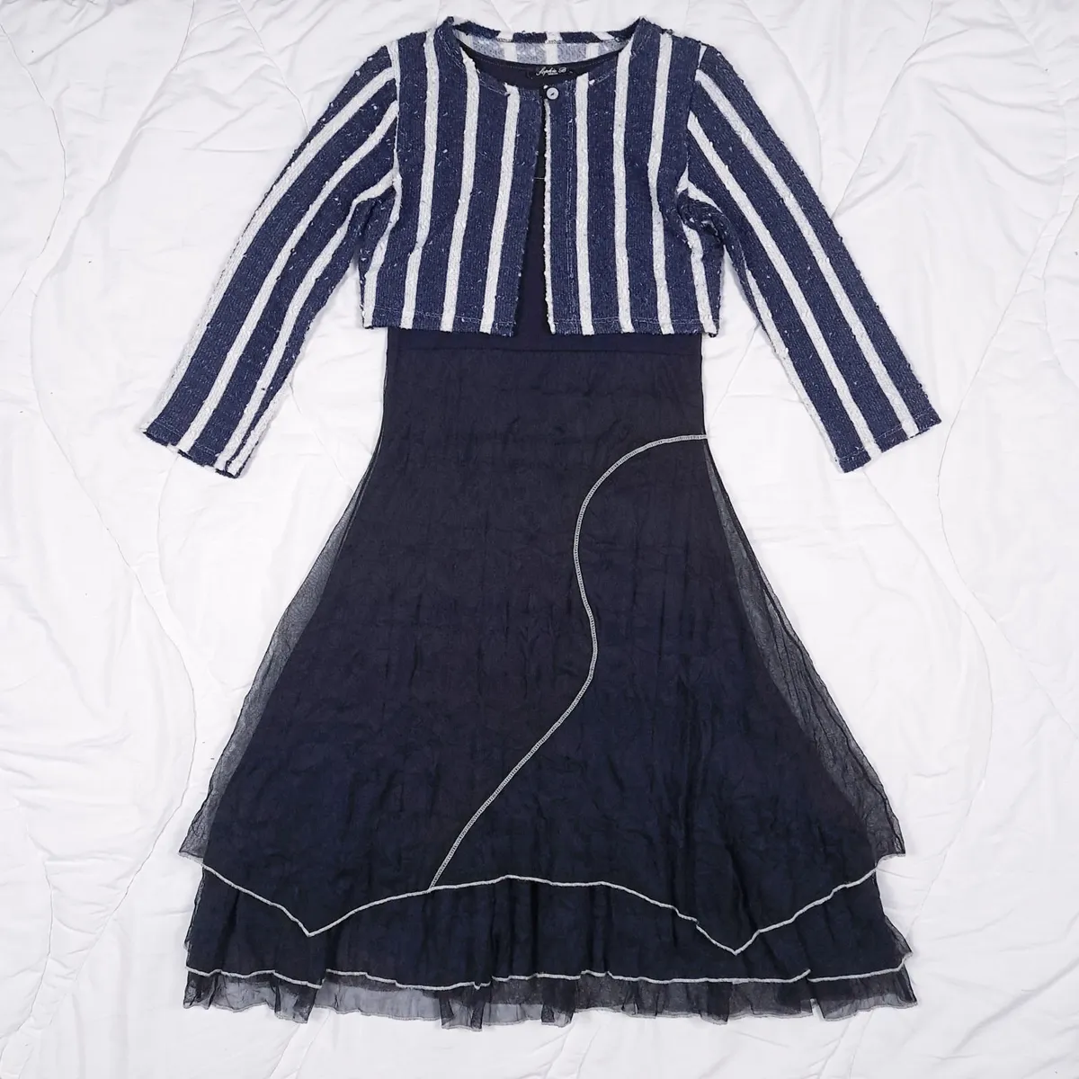 Sophie B Navy Bolero Cardigan Mesh Midi Dress 12UK - Image 2