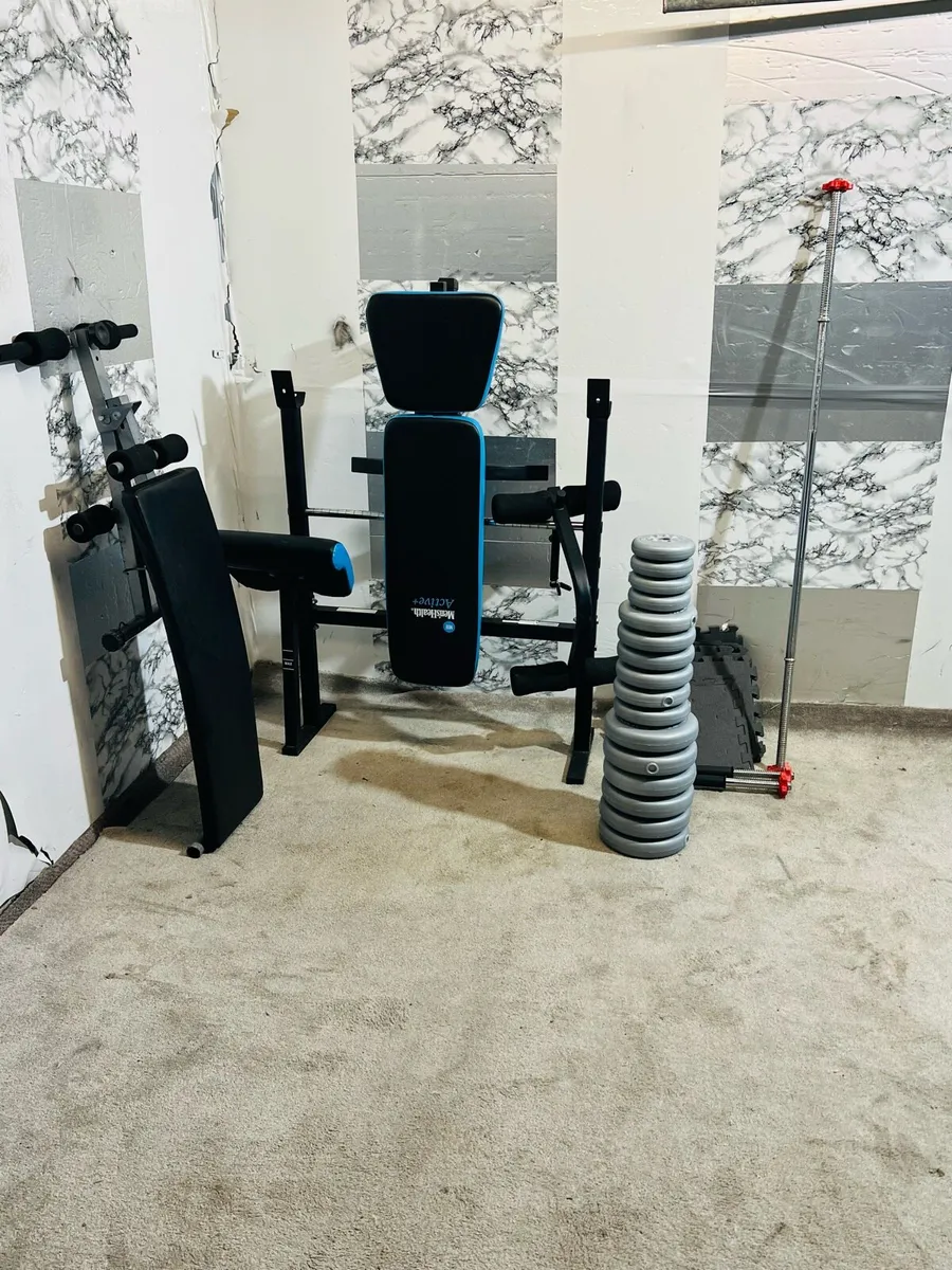 2 ADJUSTABLE BENCHS 50KG BARBELL SET MATS - Image 4