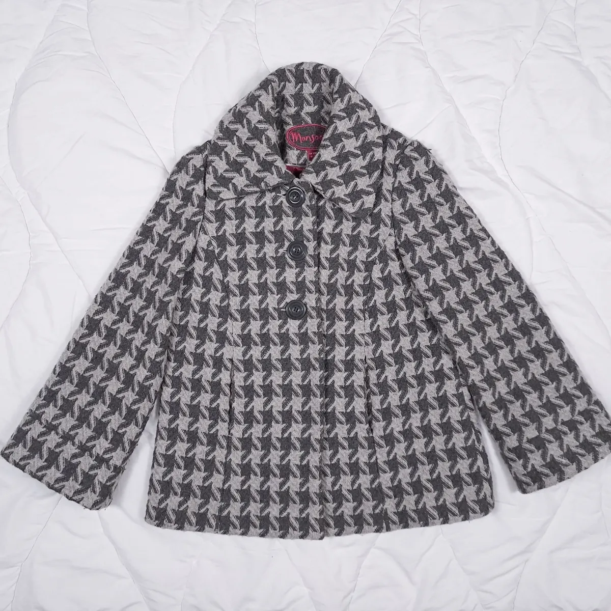 Monsoon Grey Houndstooth Wool Short Coat 10UK/38EU - Image 1