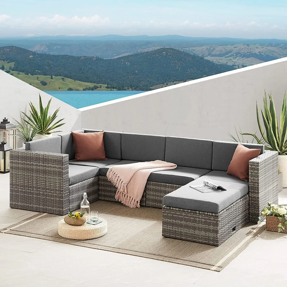 Monaco Rattan Garden Furniture Set 6 Piece Seat 5 - Image 2