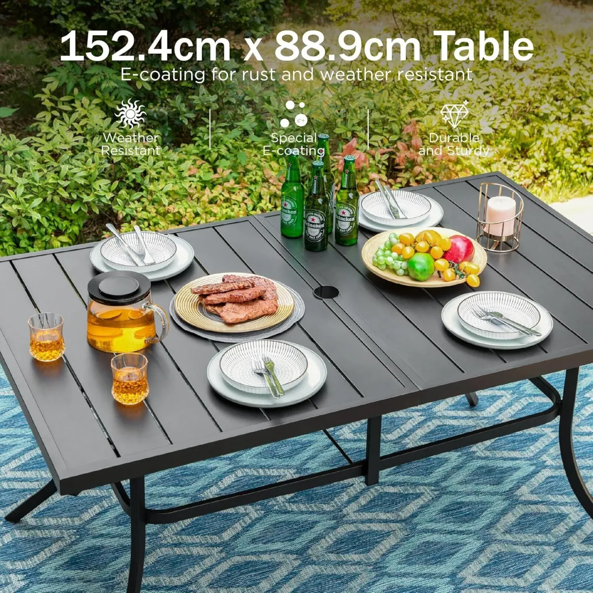 Garden Table for 6 Person 150 x 90cm Patio - Image 4