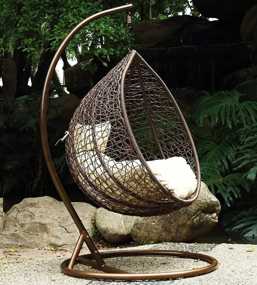 Large Brown Hanging Rattan Swing Patio Garden - Image 1