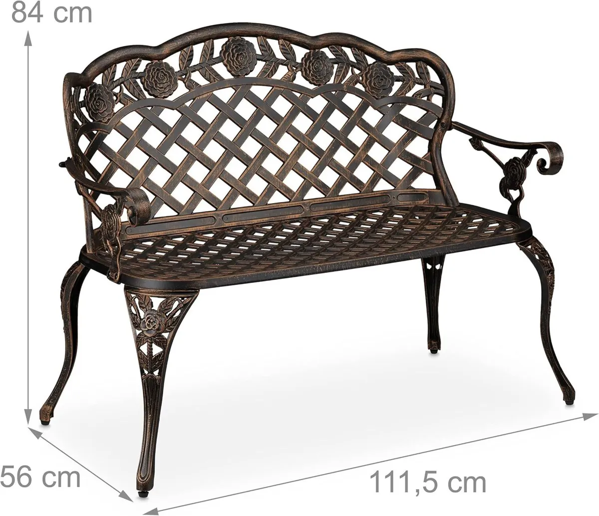 Garden Bench 2 Seater Roses Terrace Balcony Cast - Image 3