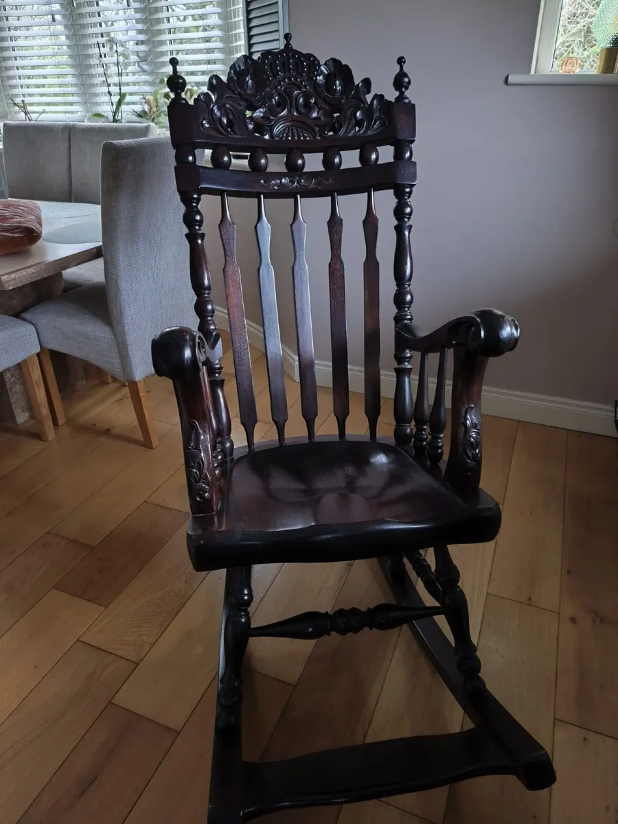 Vintage Dark Wood Rocking Chair - Image 2