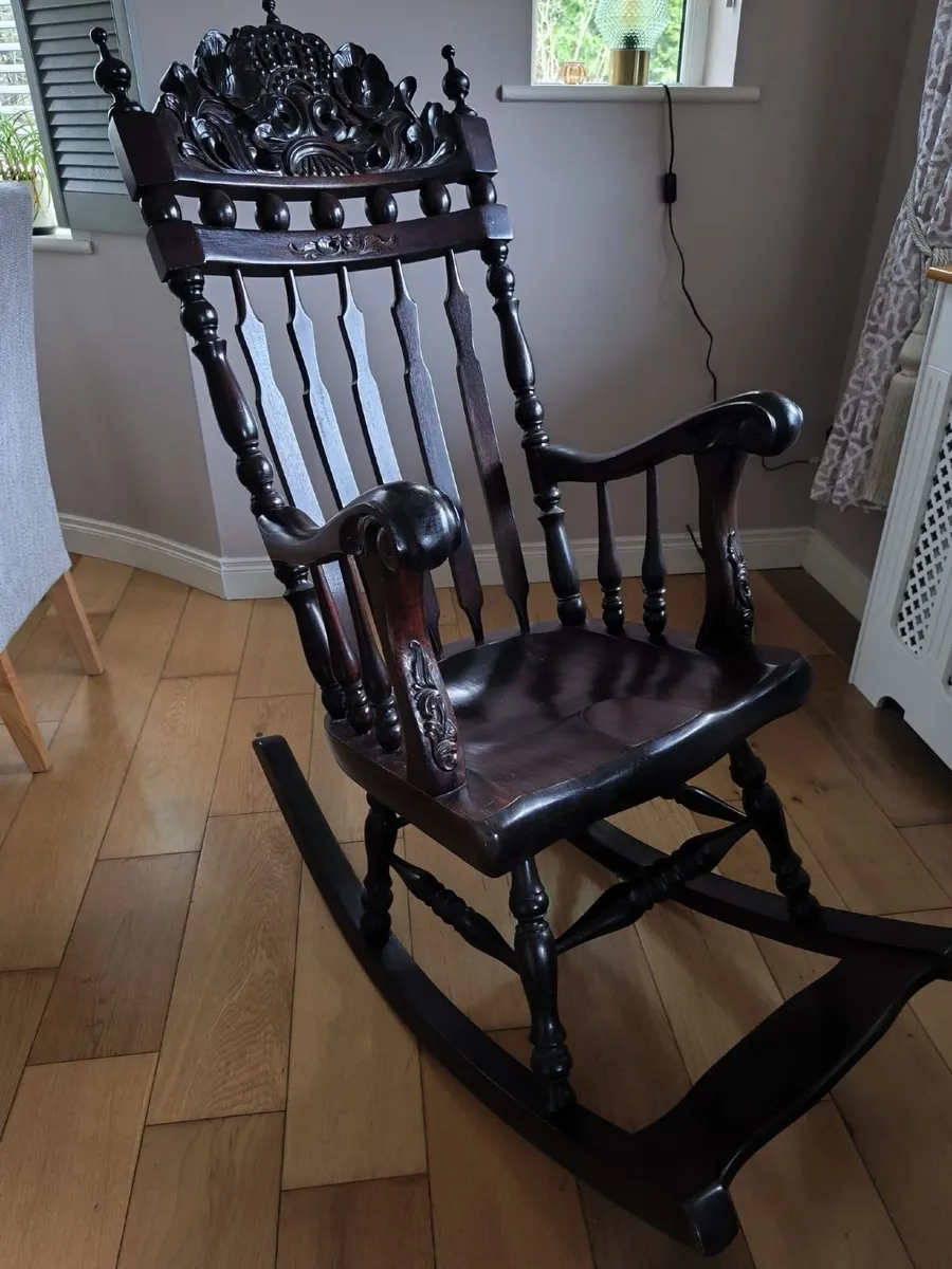 Vintage Dark Wood Rocking Chair - Image 1