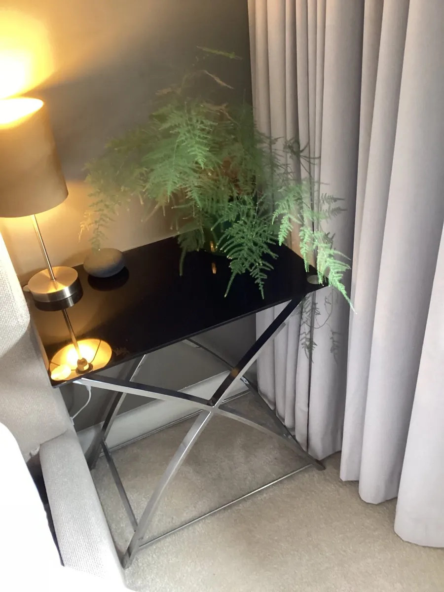 Art-Deco Chrome Black Glass Side Tables - Image 1