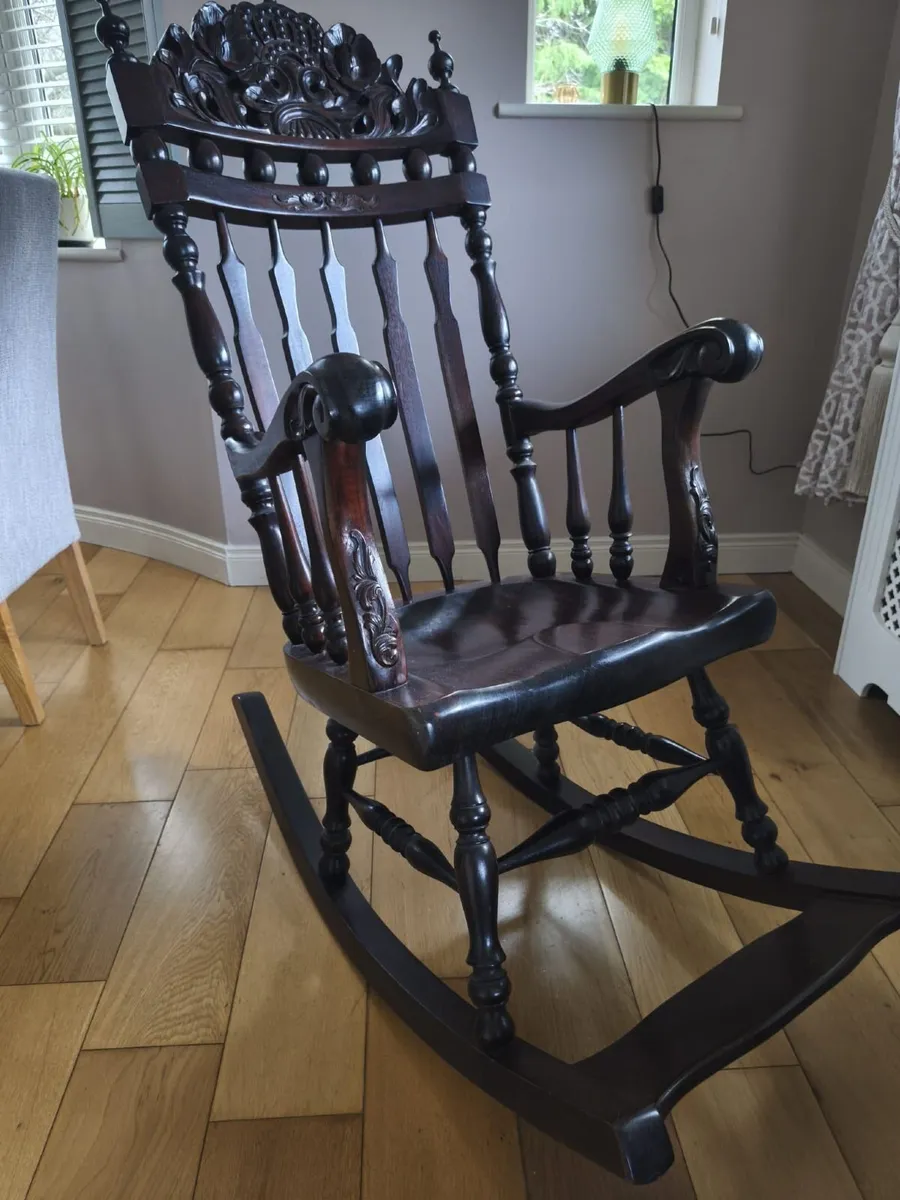 Vintage Dark Wood Rocking Chair - Image 3