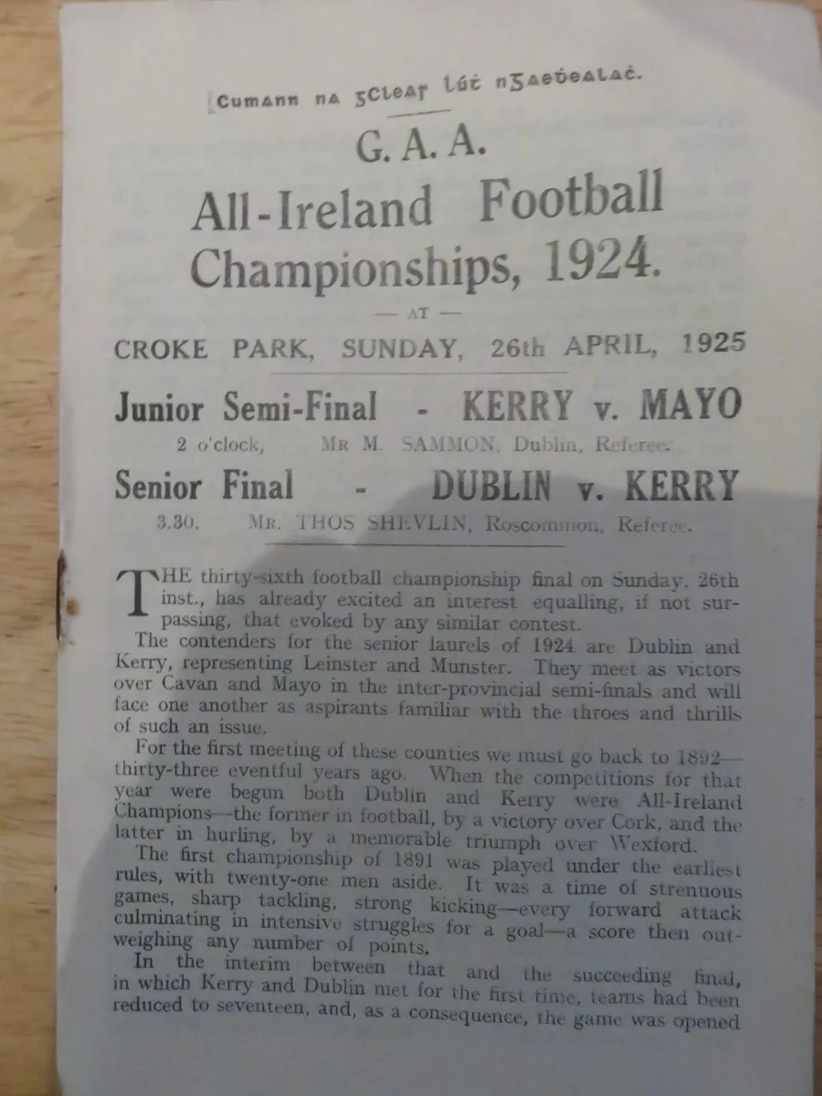 Original Gaa Brochure 1924/25   Kerry  Dubin - Image 1