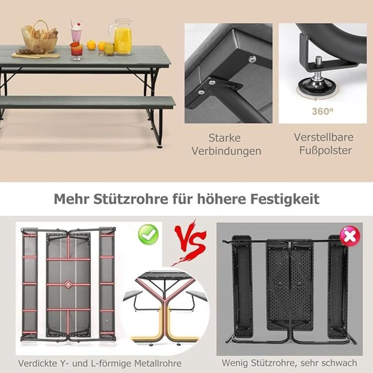 NEW Outdoor Picnic Table Set 6-8 People foldable - Image 2