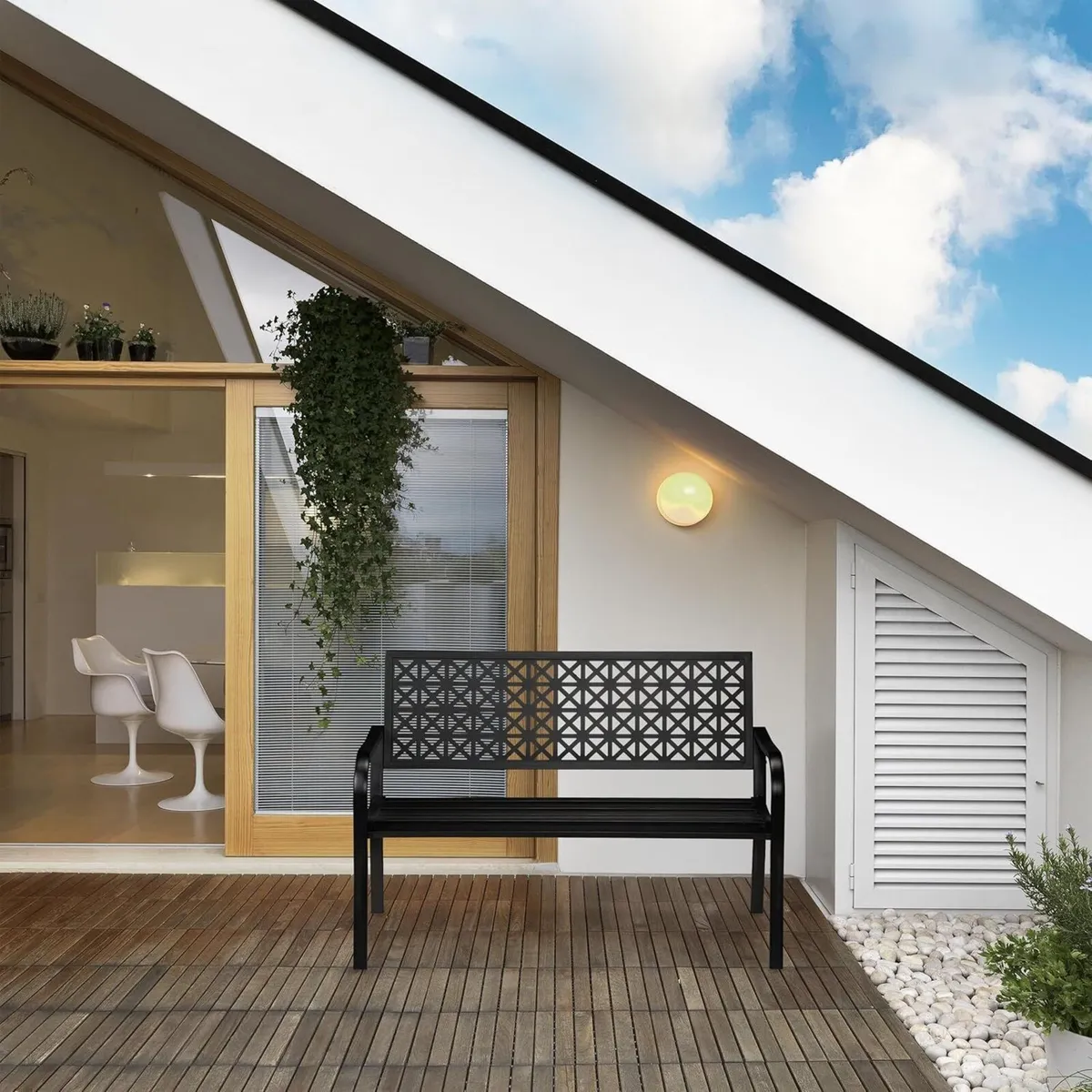 Garden Bench 2-Seater Patio Balcony Steel - Image 2