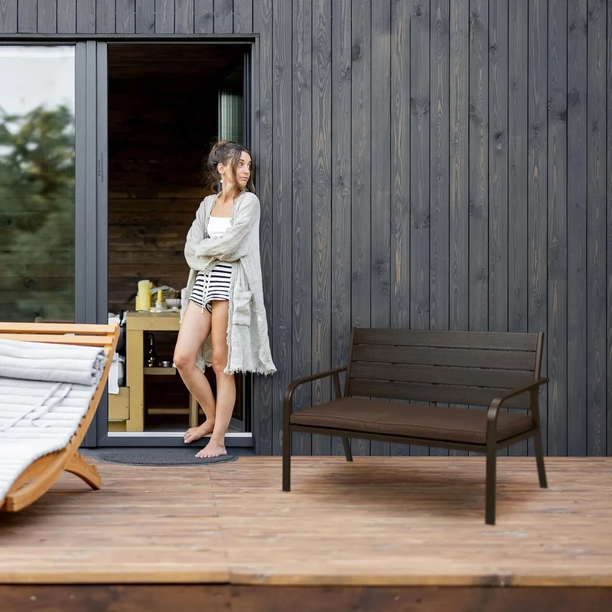 Garden Bench 2 Seater Soft Cusion for Patio Porch - Image 4