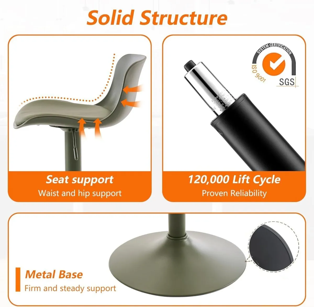 Bar Stools Olive Set of 2 Modern PU Leather - Image 3