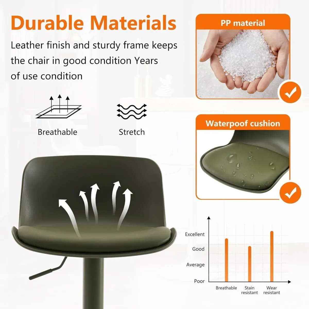 Bar Stools Olive Set of 2 Modern PU Leather - Image 4