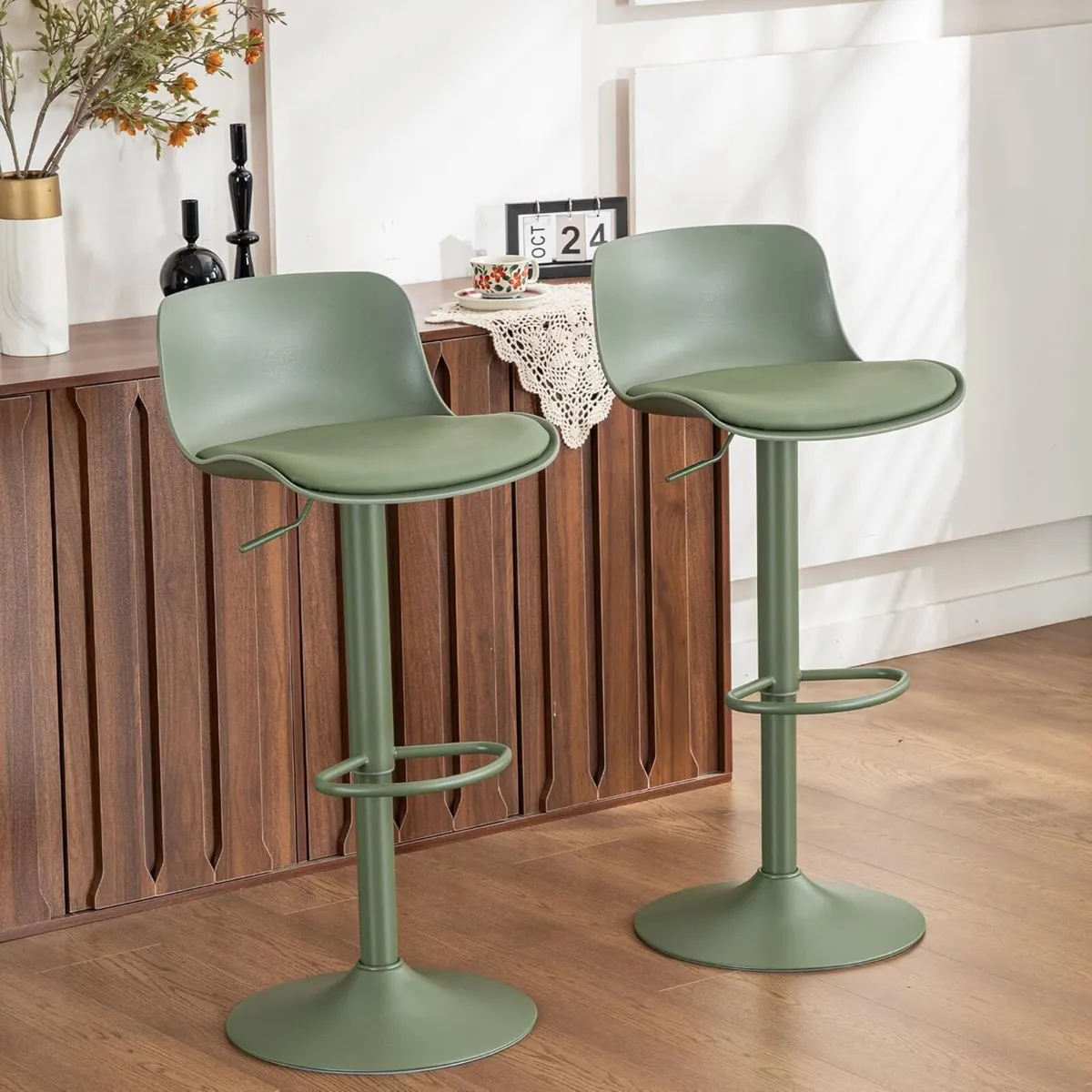 Bar Stools Olive Set of 2 Modern PU Leather - Image 1