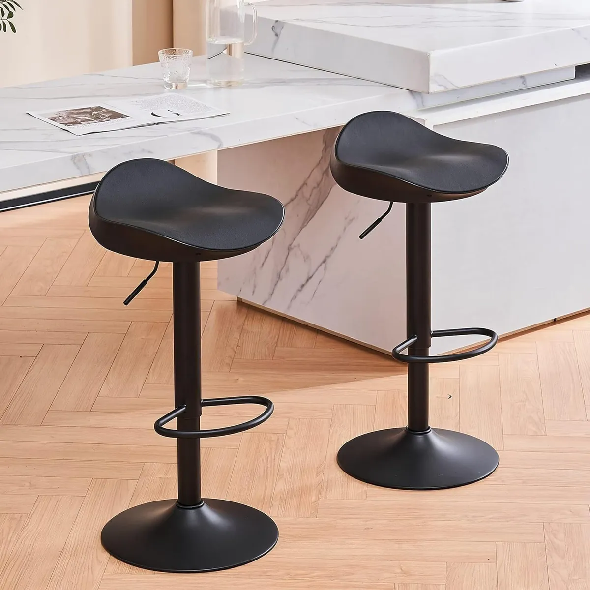 Swivel Bar Stools Black Set of 2 Counter Height - Image 1