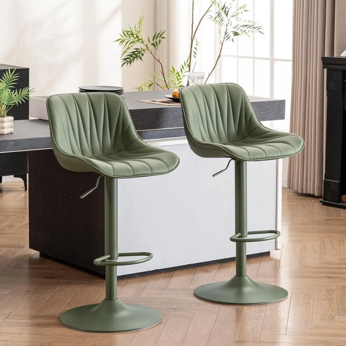 Bar Stools Set of 2 Modern Upholstered Faux - Image 1