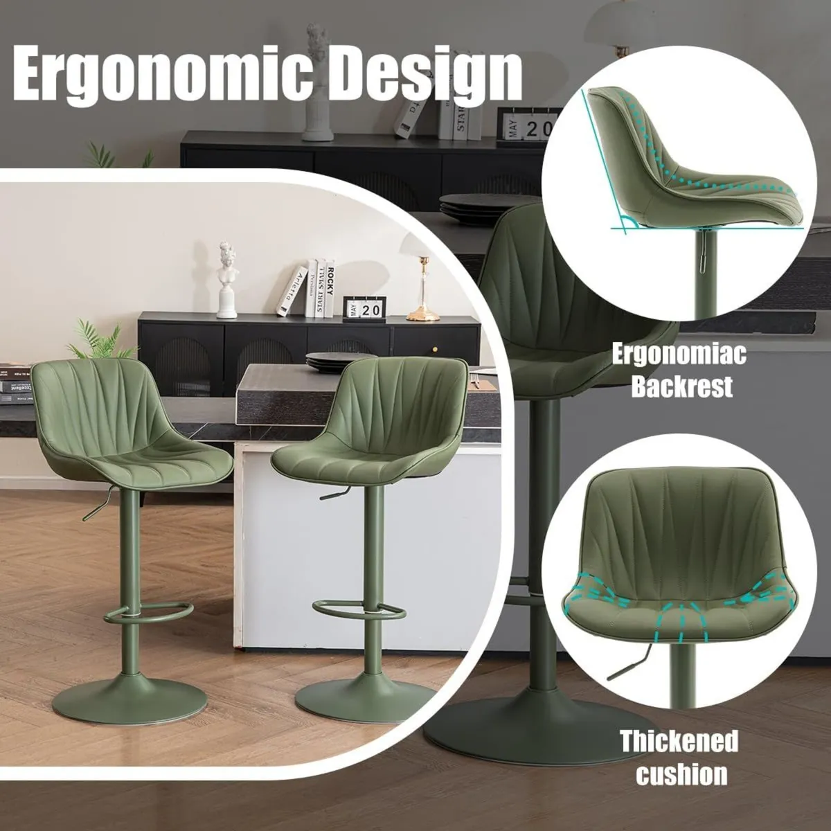 Bar Stools Set of 2 Modern Upholstered Faux - Image 4