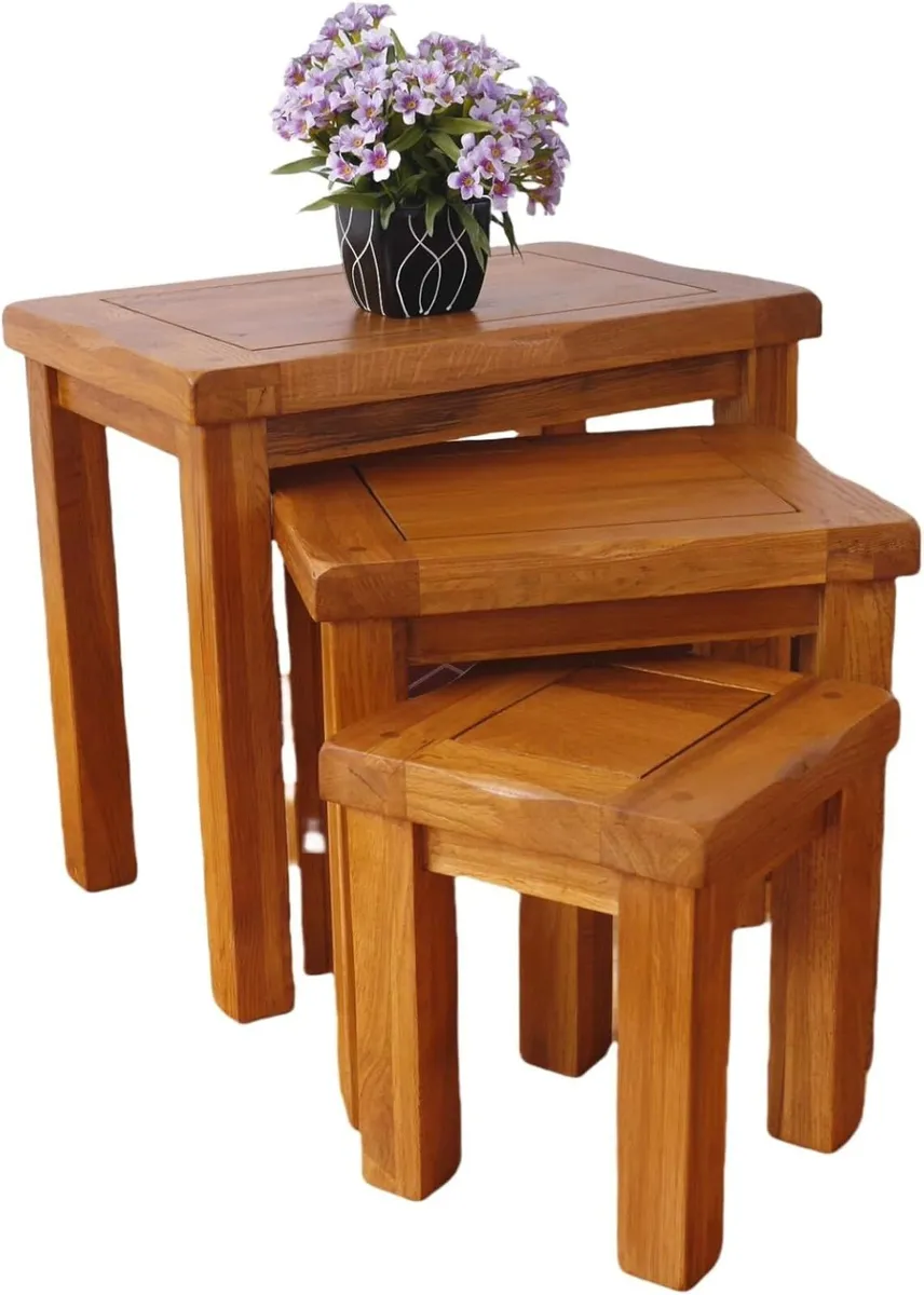 Nesting Table Solid OAK Nest of 3 Tables Wooden - Image 1