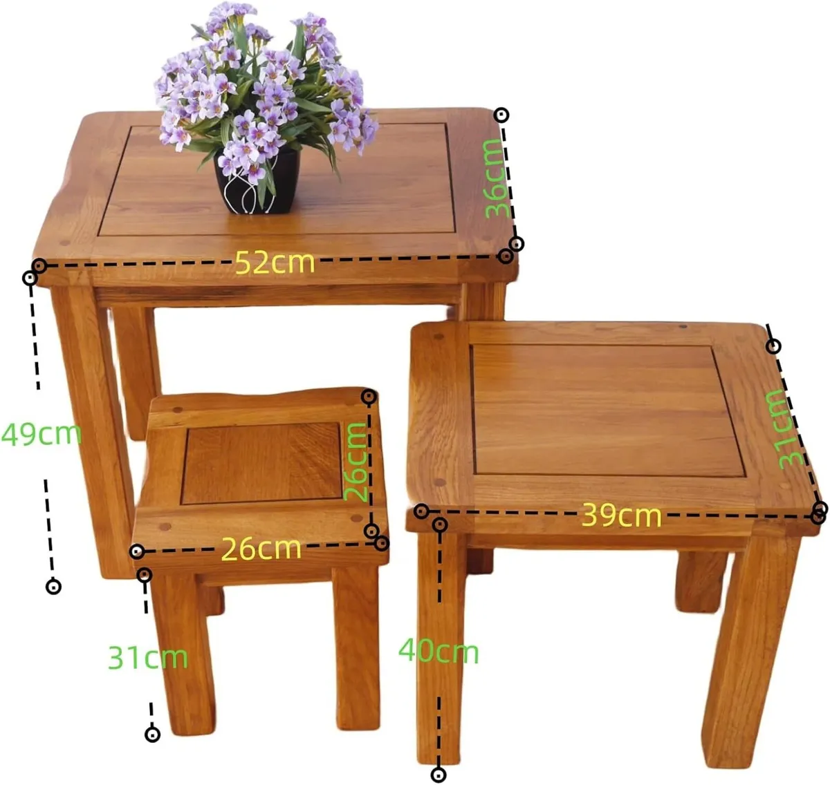 Nesting Table Solid OAK Nest of 3 Tables Wooden - Image 2