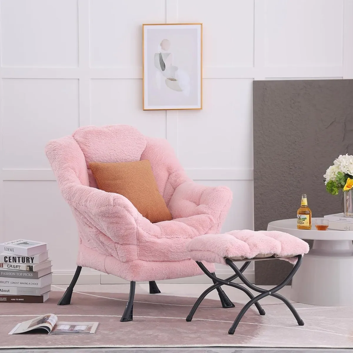 Comfy Armchair with Footstool Lazy Chair Ottoman - Image 2