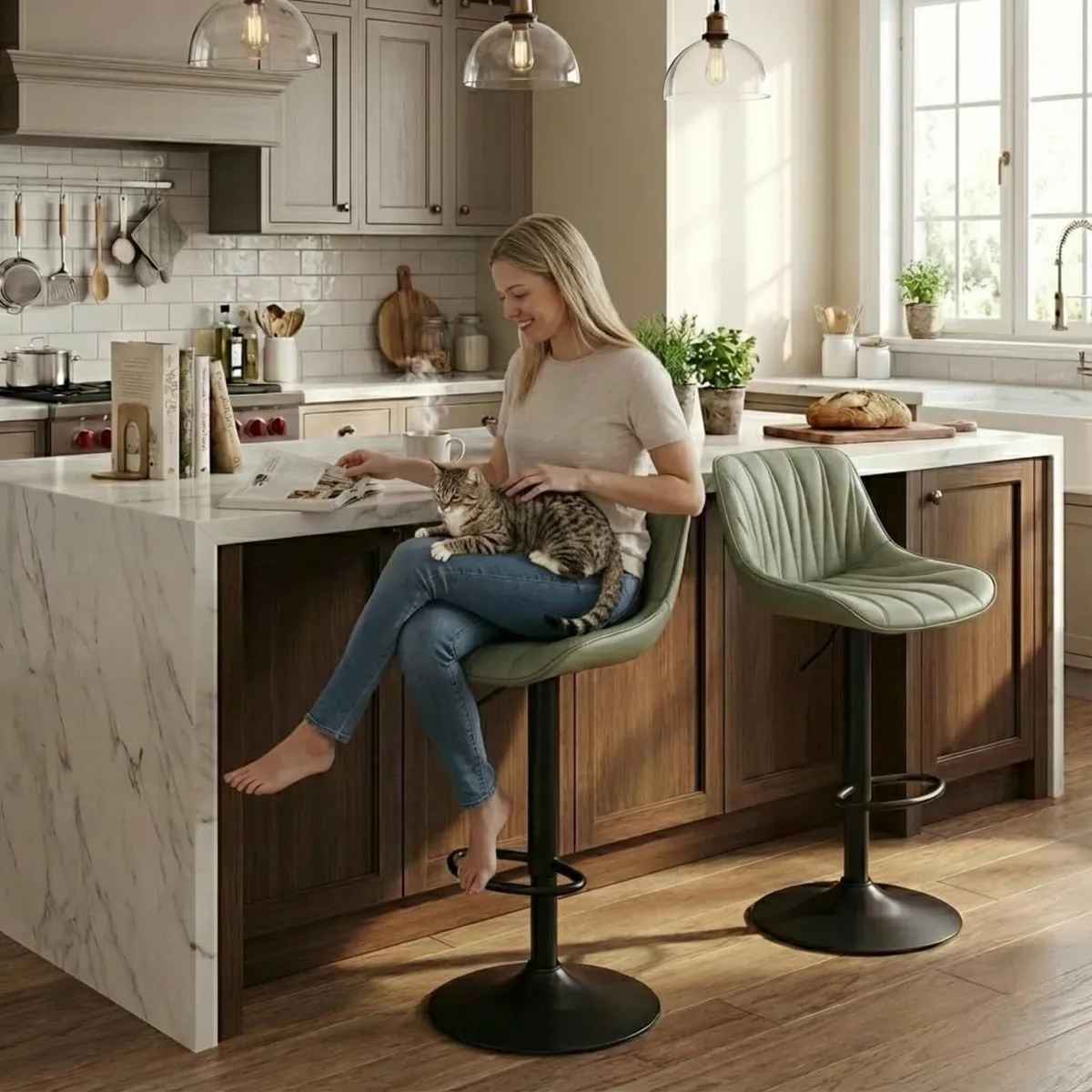 Bar Stools Set of 2 Swivel Tall Barstools with - Image 4