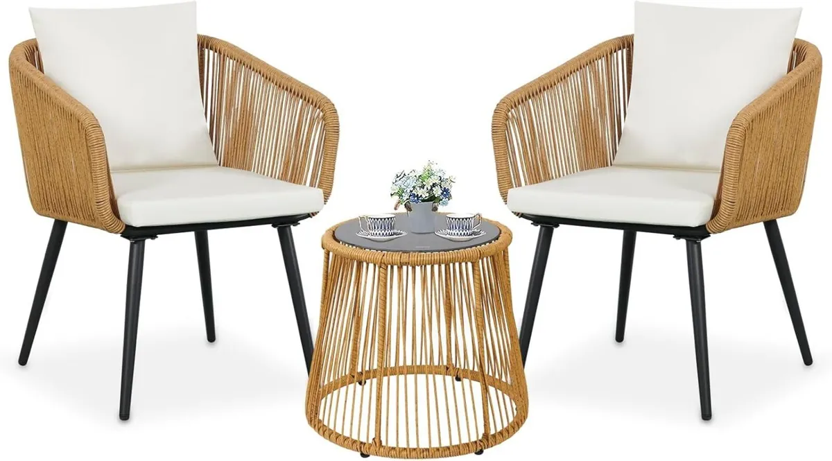 3 Piece Outdoor Patio Furniture Set Bistro Wicker - Image 1