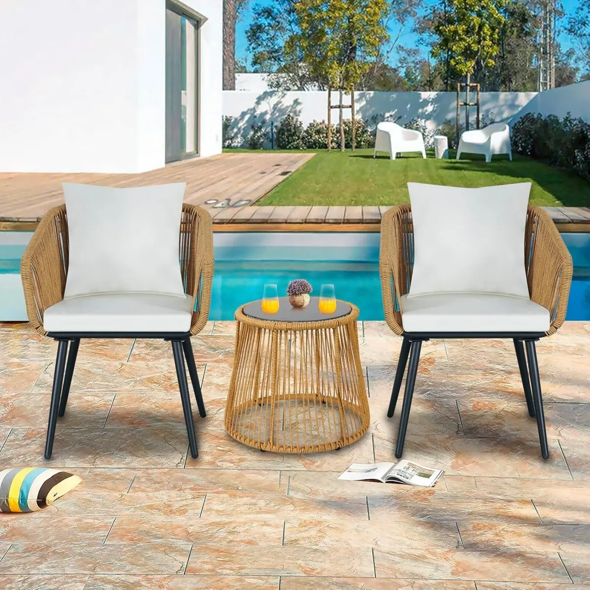 3 Piece Outdoor Patio Furniture Set Bistro Wicker - Image 2