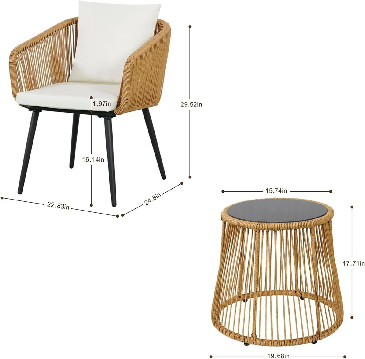 3 Piece Outdoor Patio Furniture Set Bistro Wicker - Image 3