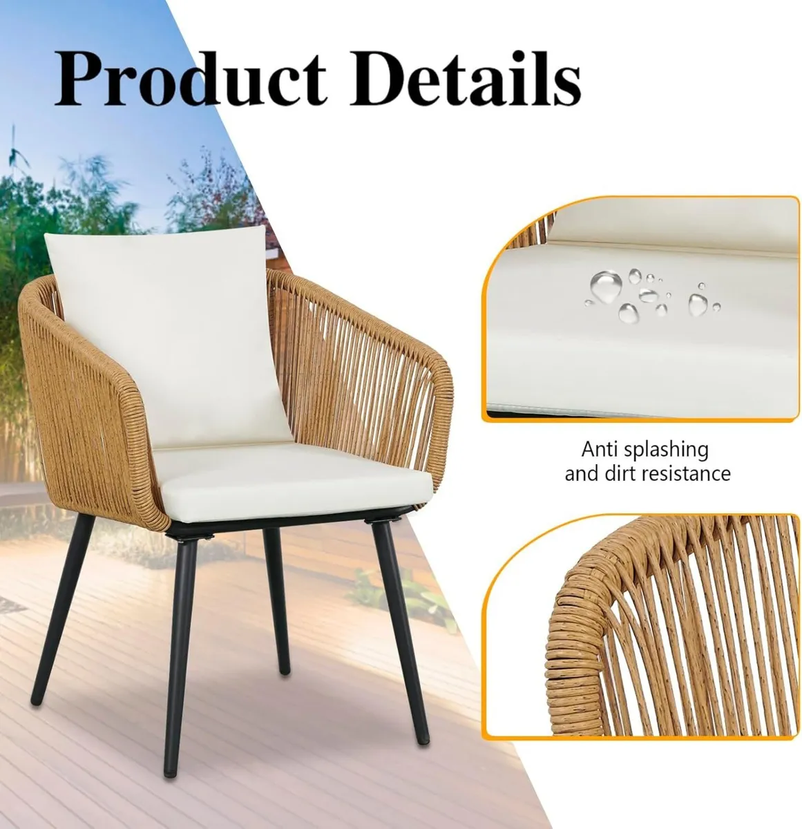 3 Piece Outdoor Patio Furniture Set Bistro Wicker - Image 4