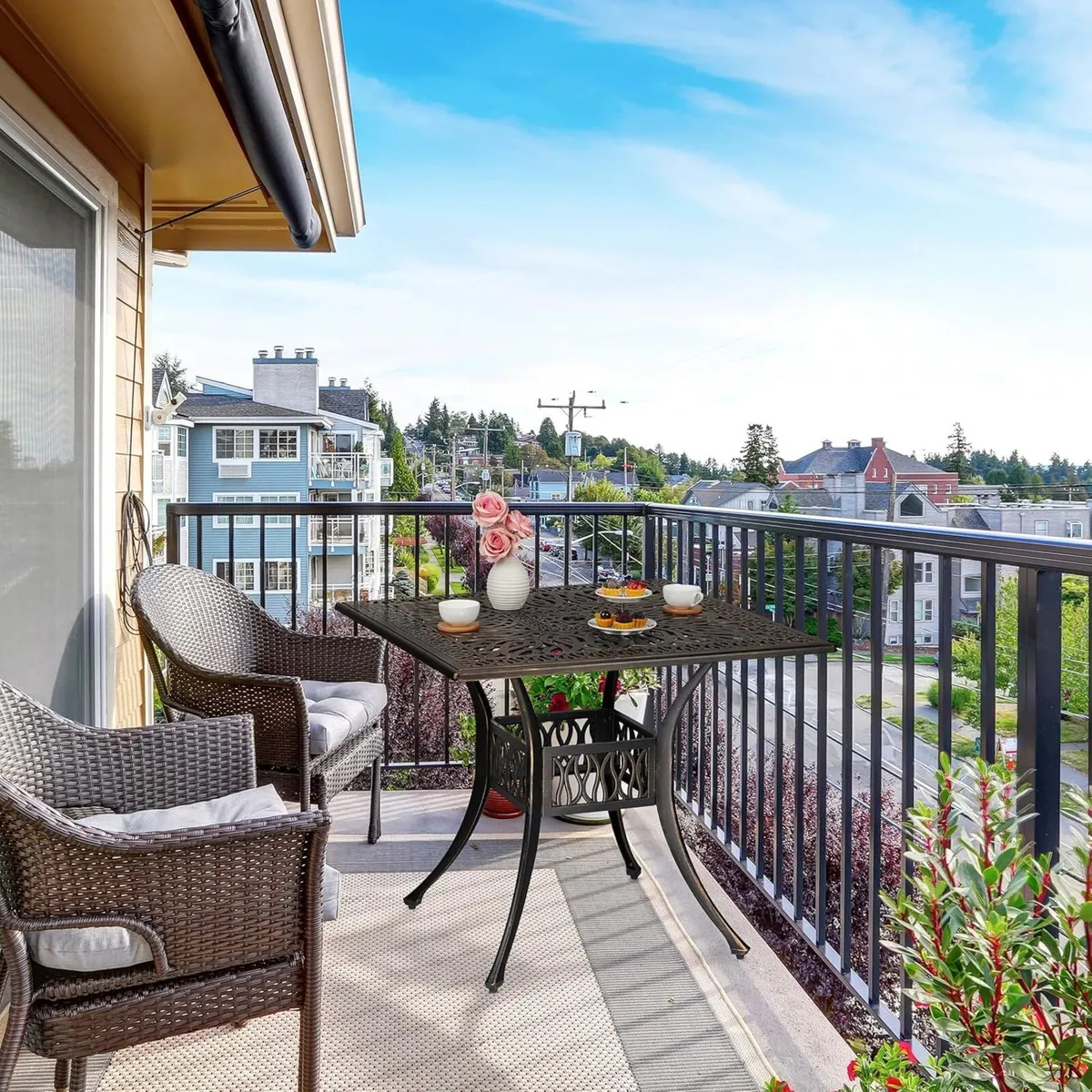 Garden Table with Umbrella Hole Antique Look Cast - Image 2