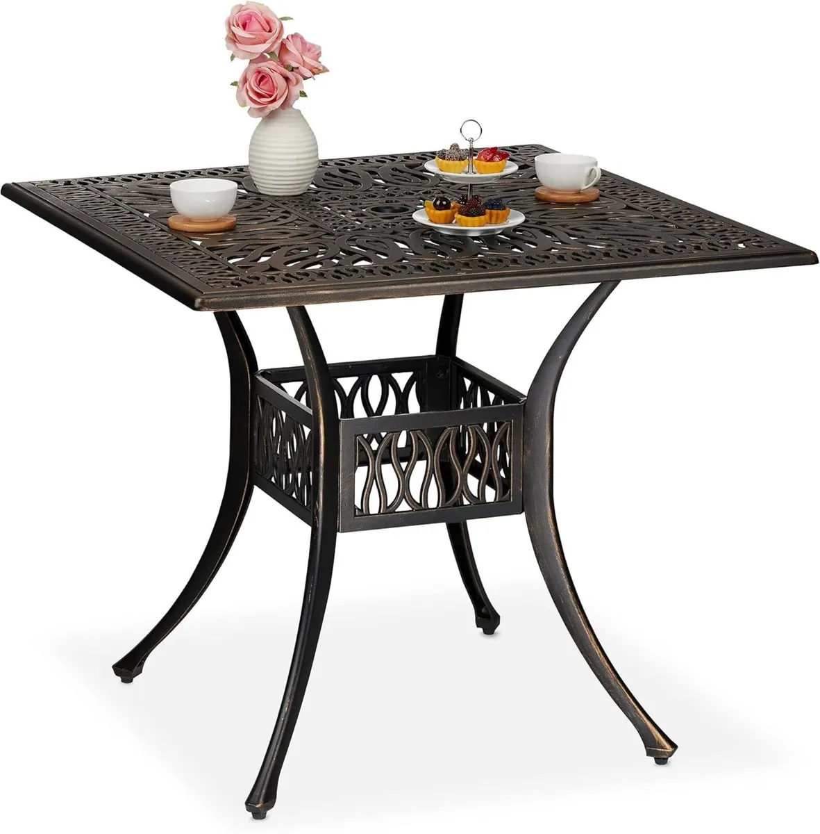 Garden Table with Umbrella Hole Antique Look Cast - Image 1