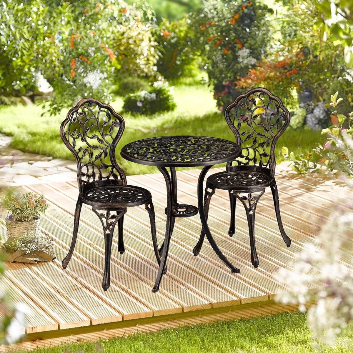 garden furniture set table and chairs of 3 ornate - Image 2