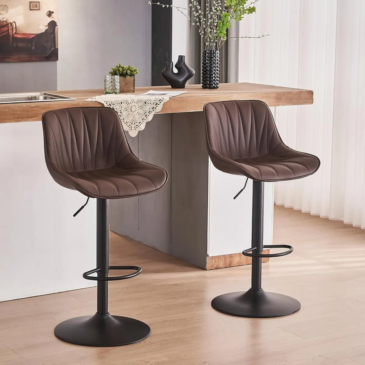 Bar Stools Set of 2 Swivel Tall Barstools with - Image 1