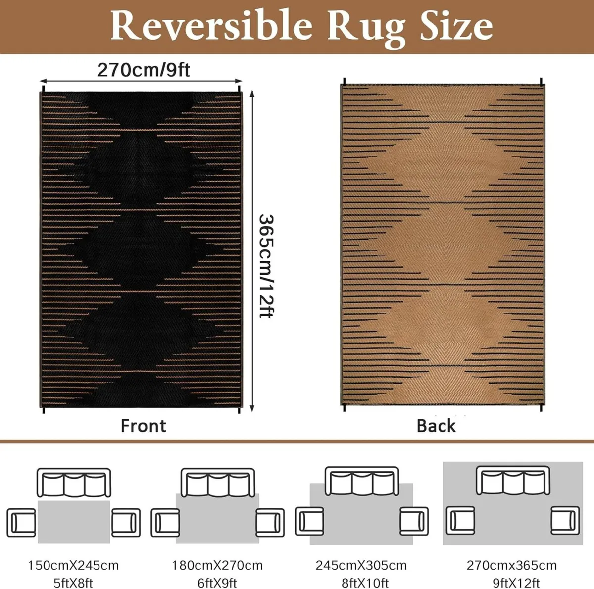 Outdoor Rug for Patio Waterproof 270x365cm - Image 2