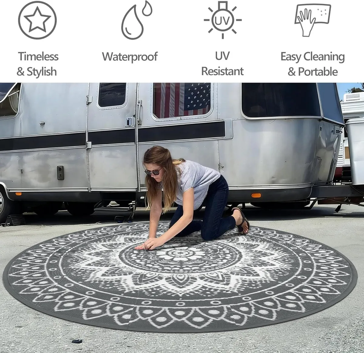 Round Outdoor Rug for Patio 300cm Reversible - Image 4