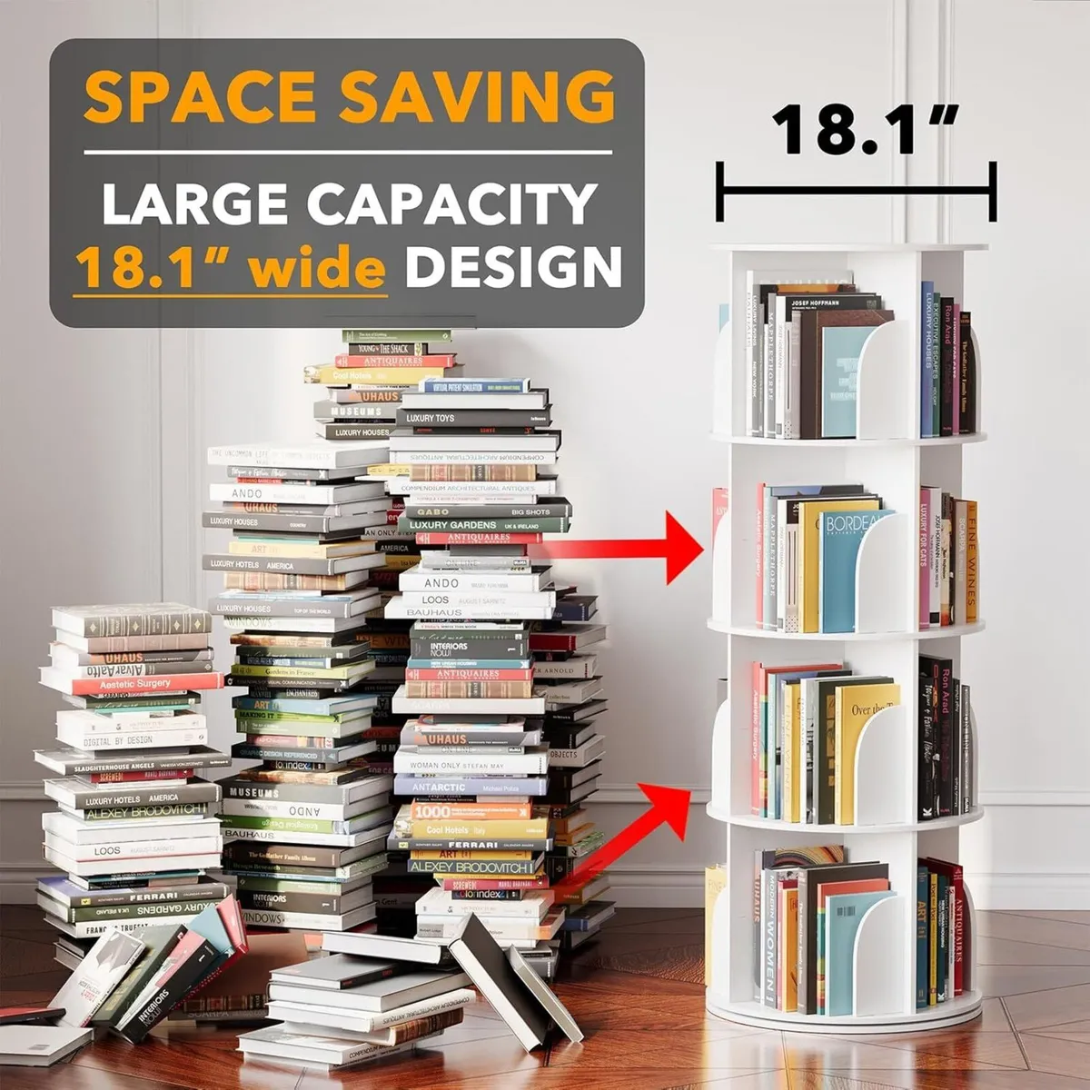 4-Tier Rotating Bookshelf Tower Spinning Lazy - Image 3
