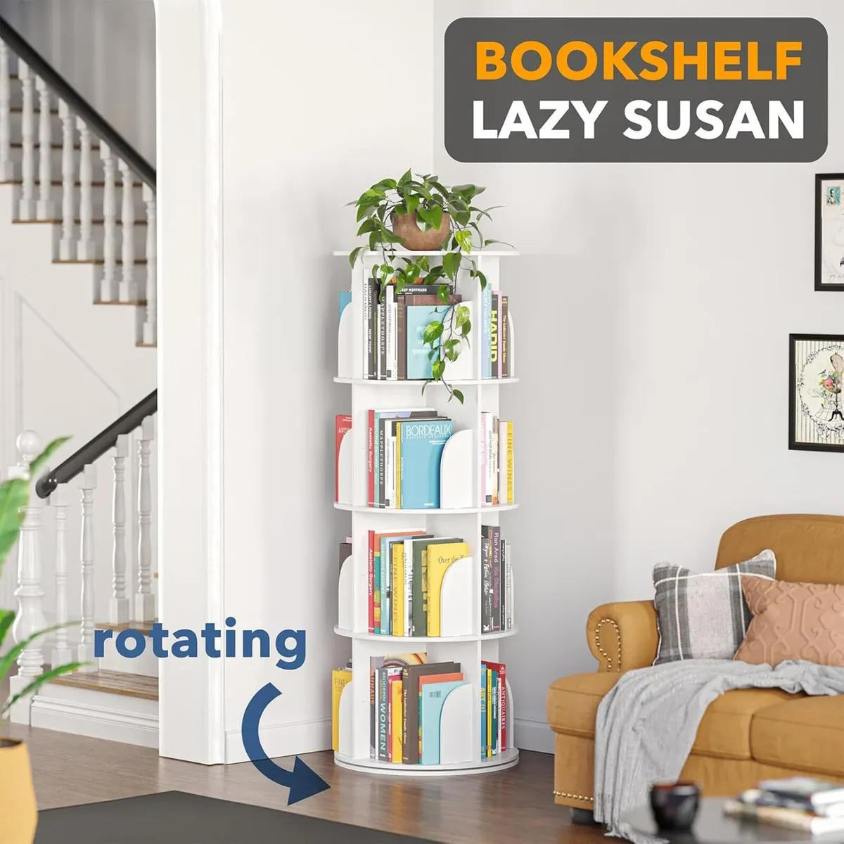 4-Tier Rotating Bookshelf Tower Spinning Lazy - Image 4