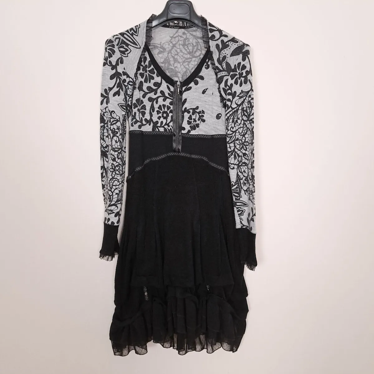 Bai Amour Vintage Black Grey Ruffle Dress 10UK - Image 1
