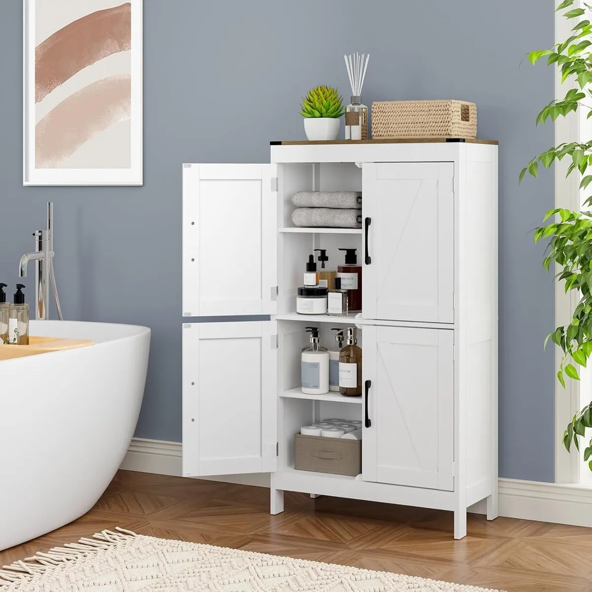 Bathroom Floor Storage Cabinet Modern Adjustable - Image 2