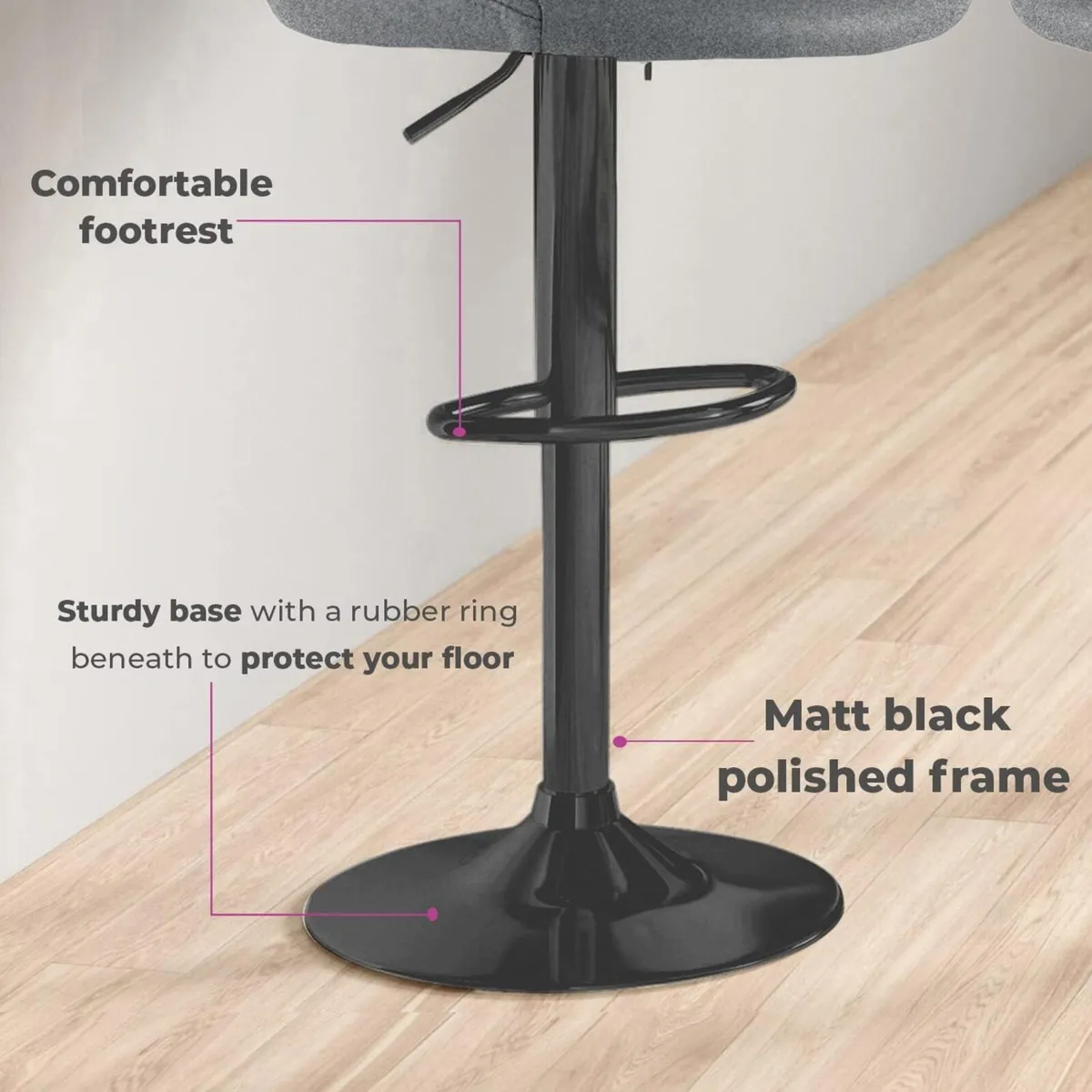 2X Madrid Matt Black Gas Lift Swivel Fabric - Image 3