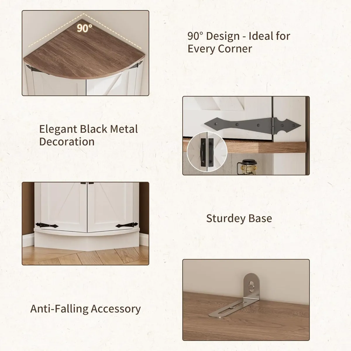 165cm Tall Corner Storage Cabinet with Barn Doors - Image 3