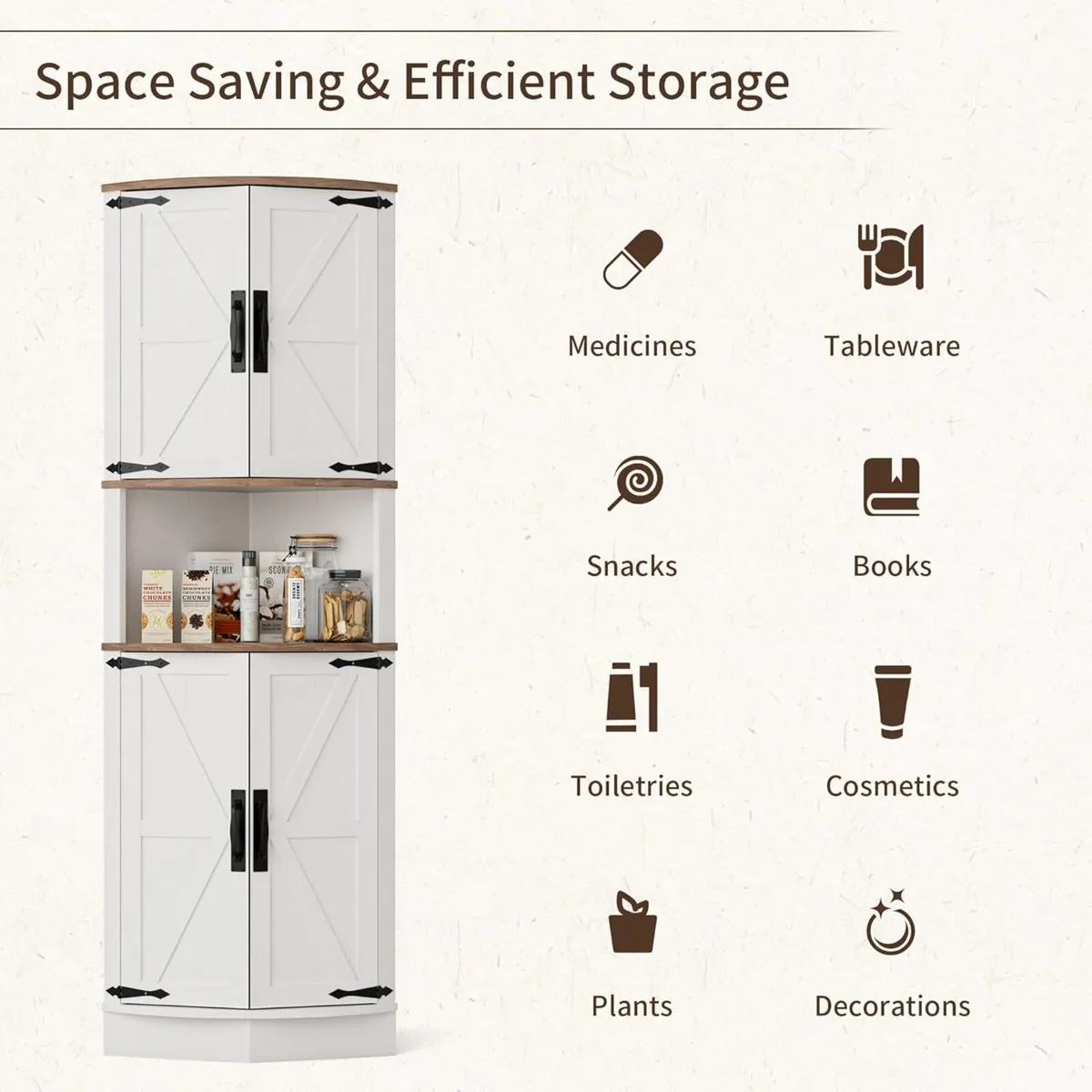 165cm Tall Corner Storage Cabinet with Barn Doors - Image 4