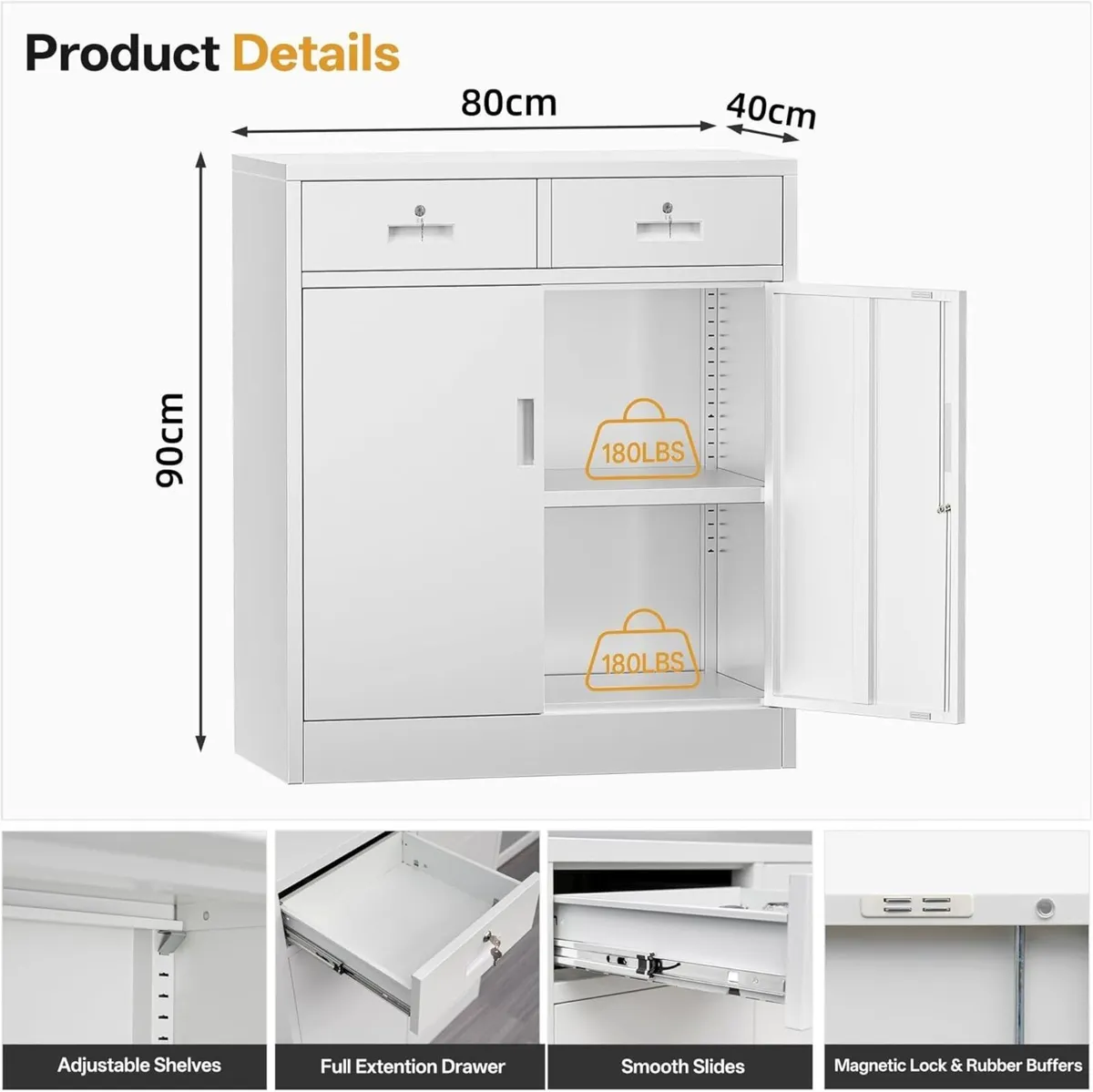 Metal Storage Cabinet 90cm Locking with Doors - Image 3