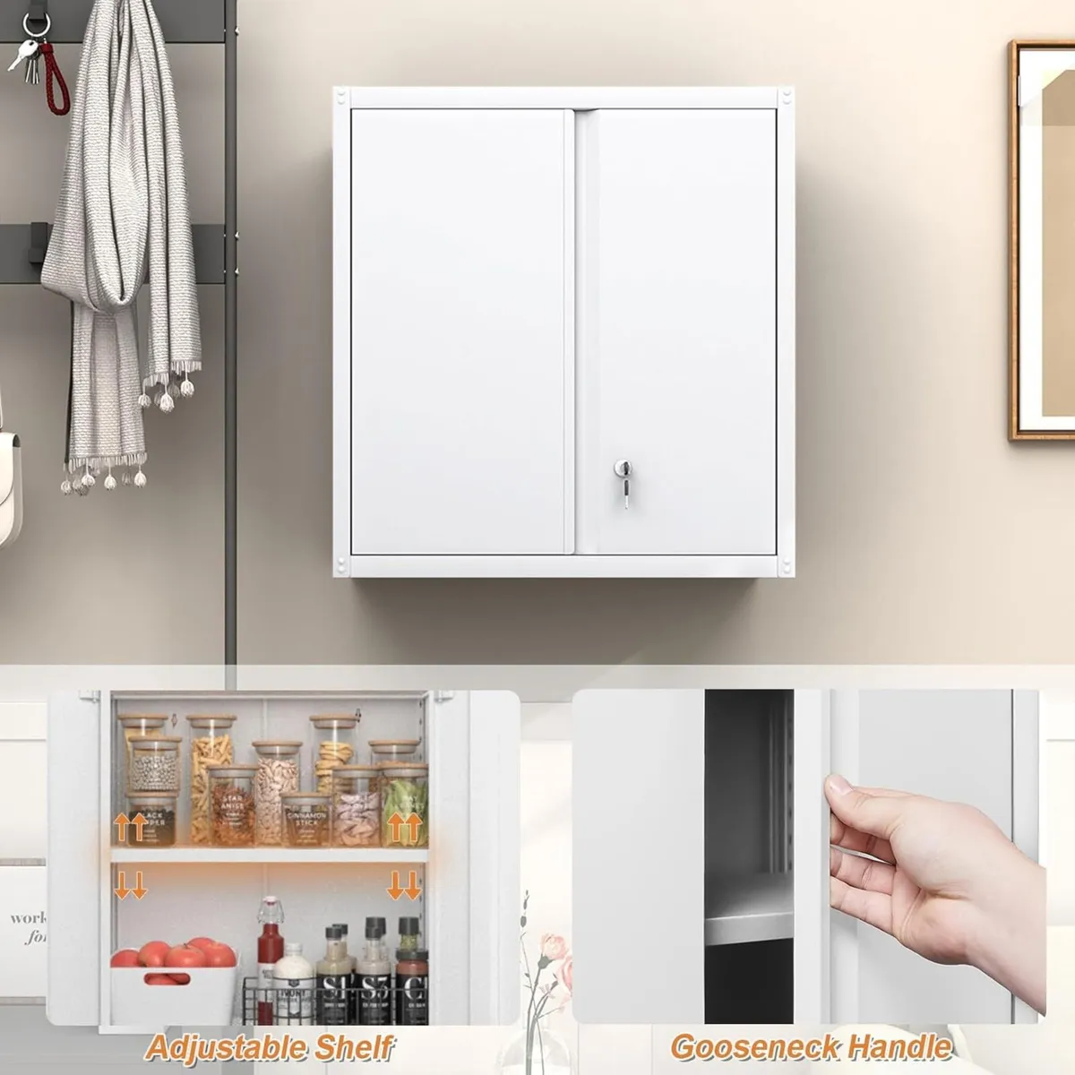 Metal Wall Cabinet Mounted Storage with Lock for - Image 4