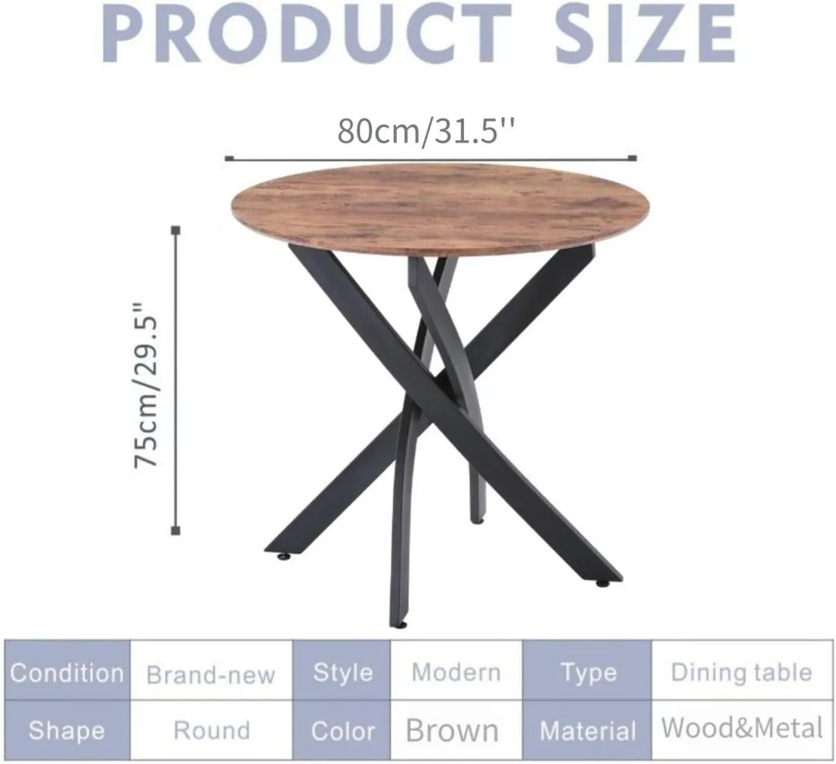 Round Dining Table Wooden 80cm Retro Kitchen for - Image 3