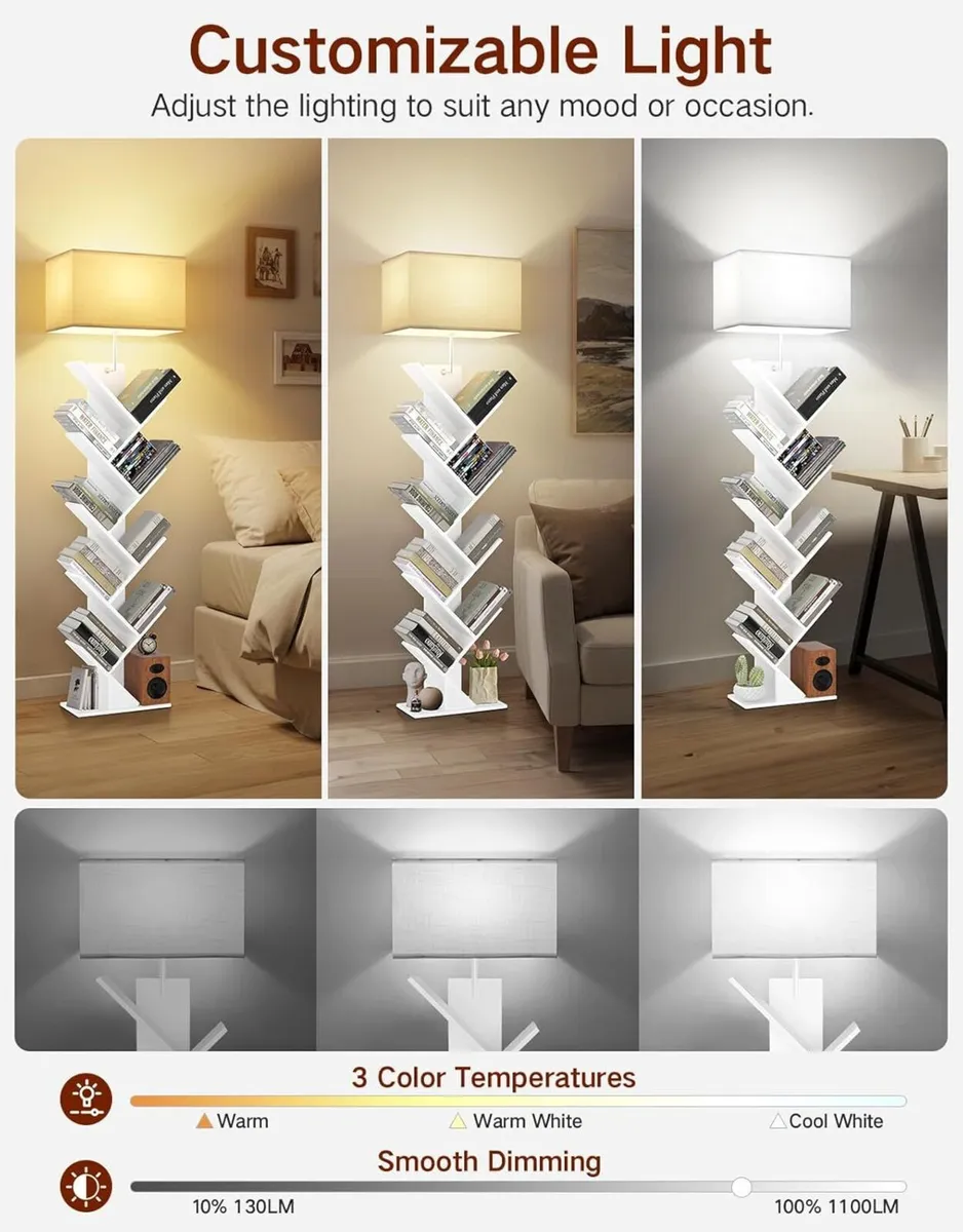 9 Tier Tree Bookshelf with Light Remote Dimmable - Image 2